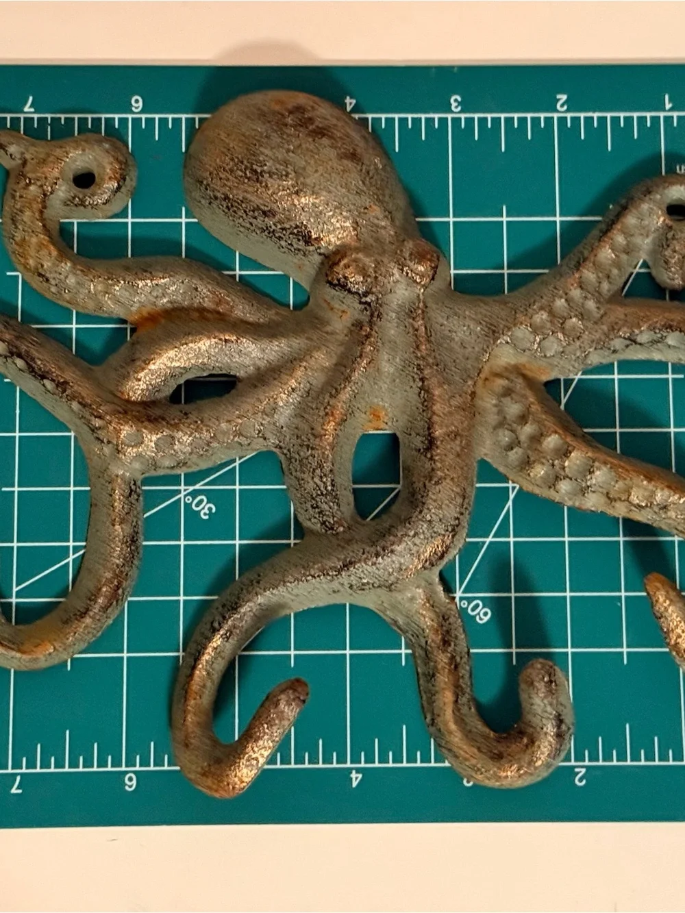 Decorative Cast Iron Octopus Wall Hook in Weathered Teal Coastal Beach